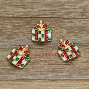 10pcs Christmas Gift Charms Colorful Present Charms Gold Plated Enamel Charms 10x14mm cf1435