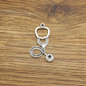 10pcs Large Stethoscope Charms Medical Charm Antique Silver Tone 40x23mm cf3962