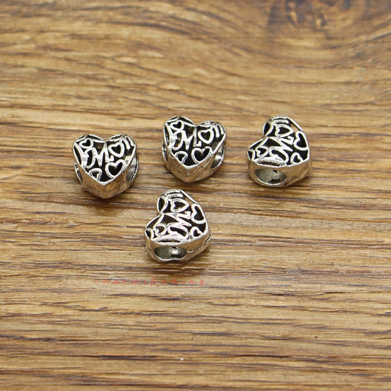 20pcs Silver Metal Heart Beads Large Hole European Bead Etsy