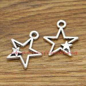 12pcs Large Star Charms Double Stars Charms Antique Silver Tone 27x22mm cf1105