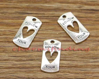 20pcs Follow Your Heart Charms Heart Charm Antique Silver Tone 10x20mm cf2720