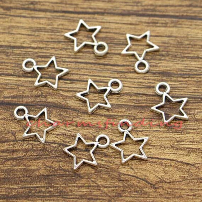 100pcs Open Star Charms Double Sided Charms Bulk Charms Antique Silver Tone 11x13mm cf0765