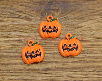 10個 パンプキンチャーム エナメルチャーム ハロウィンチャーム 18 x 20 mm cf4201