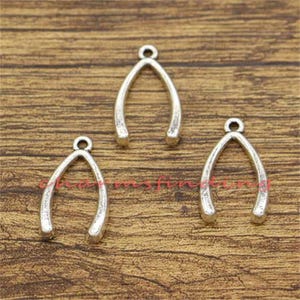 30pcs Wishbone Charms Lucky Charms Antique Silver Tone 15x24mm cf1358