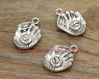 20pcs Baseball Mitt Charms Batter Up Sports Charms Antique Silver Tone Charms 20x15mm cf0443