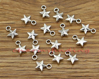 100pcs Small Star Charms Double Sided Charms Bulk Tiny Size Antique Silver Tone 8x11mm cf3124