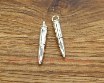 10pcs Bullet Charms 2 Sided 3D Charms Antique Silver Tone 6x33x6mm cf3477