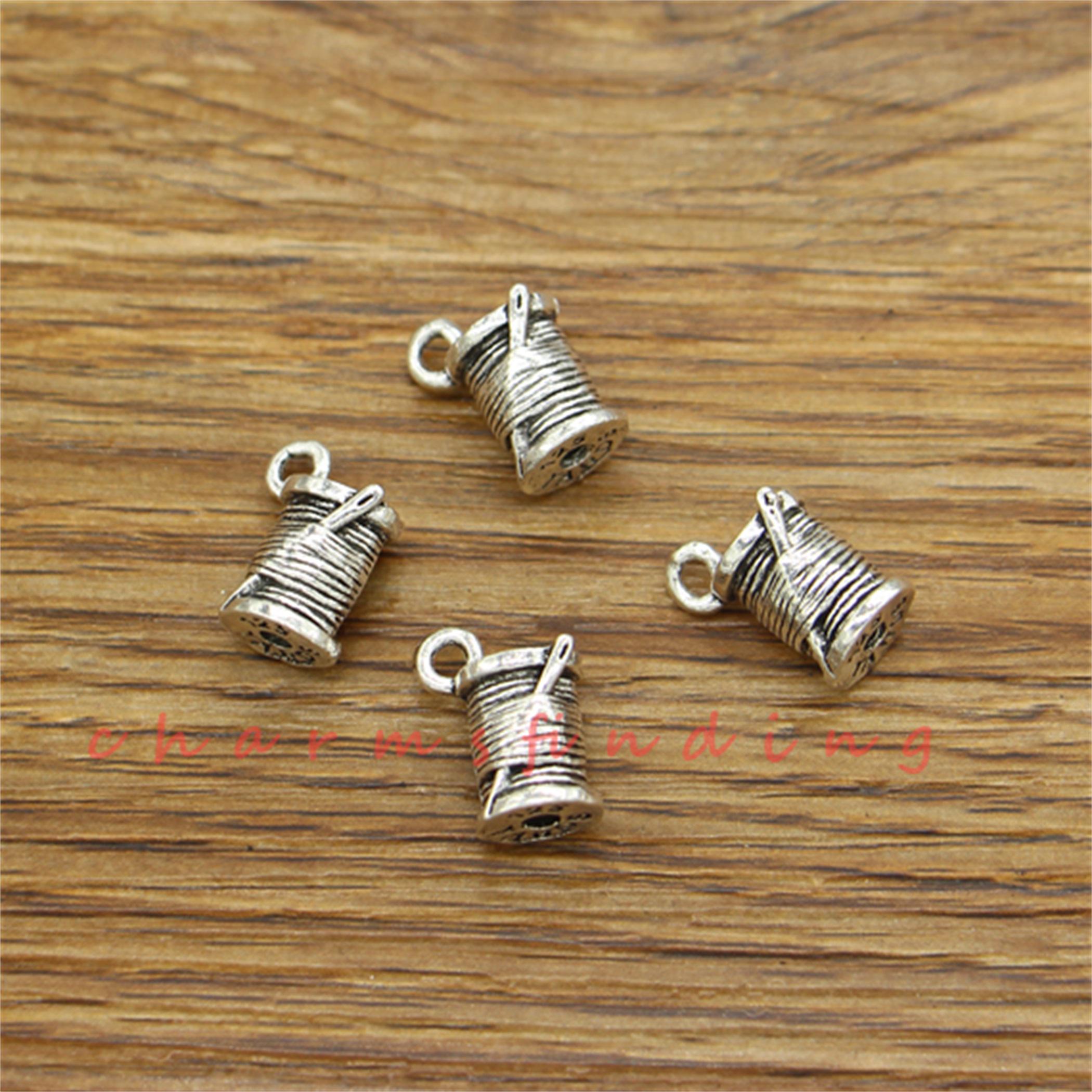 20pcs Needle and Thread Charms Sewing Charms Spool Charms Antique Silver Tone 11x14mm cf3537