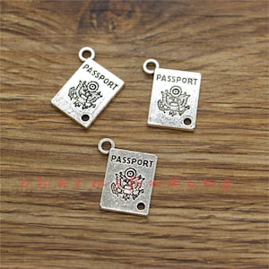15pcs Passport  Charms Travel Charms Antique Silver Tone 15x18mm cf3576