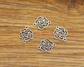 50 st. rosblomskopplingsberlocker rosblomma i bulk, antik silverfärgad 14 x 17 mm cf4725