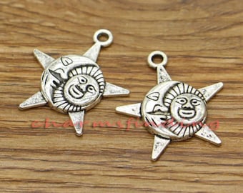 20pcs Celestial Charms Sun Moon and Star Charms Antique Silver Tone 25x28mm cf1825