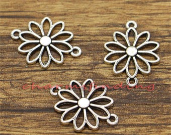 30pcs Daisy Flower Connectors Charms Floral Charms Antique Silver Tone 19x25mm cf0198