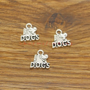 25 Stück I Love Dog Charms Tier Haustier Charm Antik Silber Ton 16x16mm cf4973