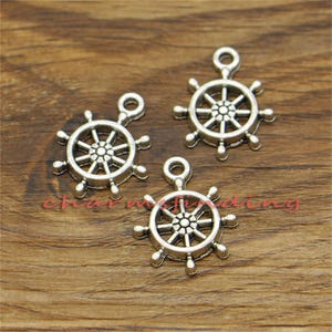 30pcs Helm Charms Ships Wheel Charms Antique Silver Tone 15x19mm cf0708