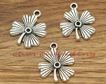 30pcs Clover Charm Good Luck 4 Leaf Clover Charm Antique Silver Tone 18x23mm cf0542