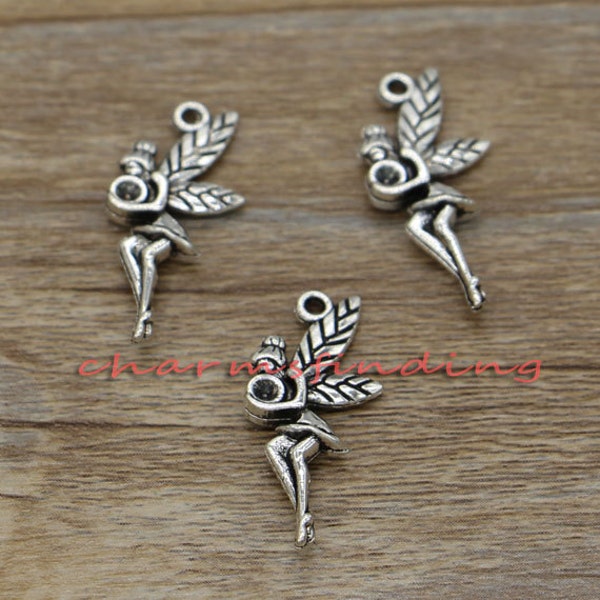 30pcs Fairy Charms Angel Charms Pixie Charm Girl Charms Antique Silver Tone 2 Sided 26x12mm cf0523