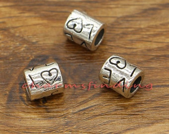 20pcs Love you Tube Beads Large European Bead Spacers Antique Silver Tone Beads 9x8mm 4mm hole cf2269