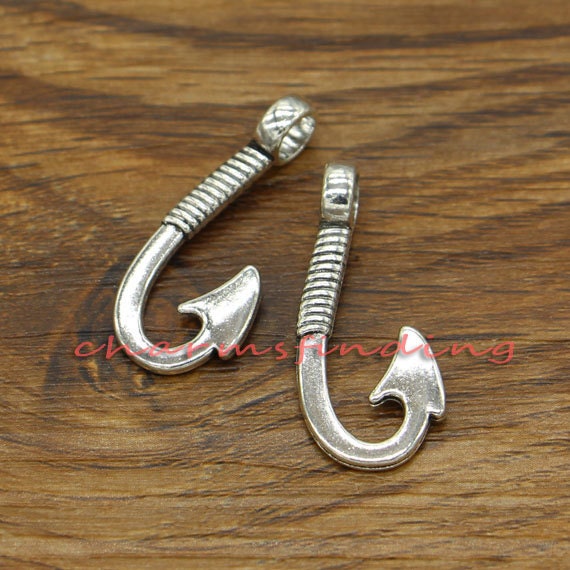 20pcs Fishing Hook Charms Hook Charms Antique Silver Tone Etsy