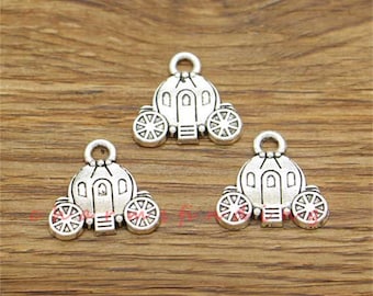 20pcs Pumpkin Carriage Charms Cart Antique Silver Tone 19x20mm cf3673