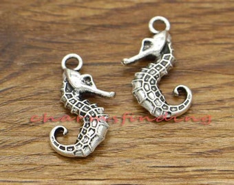 15pcs Sea Horse Charms Seahorse Charms 2 Sided Charms New Arrival Antique Silver Tone 15x23mm cf0630