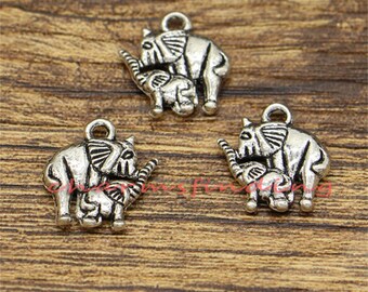 20pcs Elephant Charms Baby and Mother Elephant Charms Antique Silver Tone 14x15mm cf2984