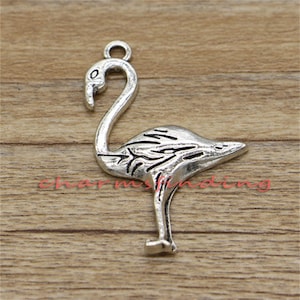 15pcs Large Flamingo Charms Pendants Bird Ostrich Charms Antique Silver Tone 40x24mm cf2307