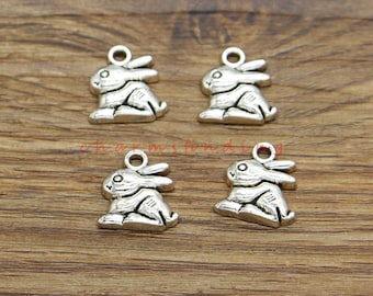 30pcs Rabbit Charms Rabbit Hare Charms Animal Charms Antique Silver Tone 13x14mm cf4512