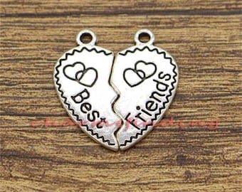15sets Best Friends Set Charms 2 Piece Set Charm Antique Silver Tone 26x24mm cf0967