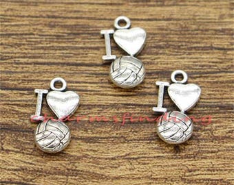 50pcs Volleyball Charms I Love Volleyball Charms Antique Silver Tone 7x19mm cf0783