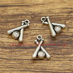 20pcs Baseball Charms 2 Sided Play Ball Charms Antique Silver Tone 13.5x19mm CF0466