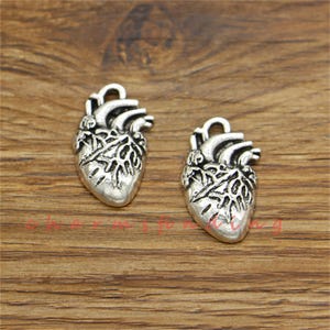 20pcs Anatomical Heart Organ Medical Charms Antique Silver Tone 16x26mm cf3659