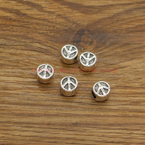 15pcs Peace Sign Beads Metal Loose Beads Spacers Antique Silver Tone 10x10x8mm 4mm hole beads cf4819