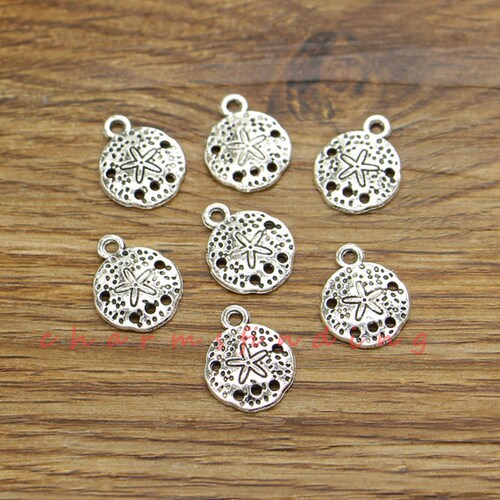 20pcs Sand Dollar Charms Antique Silver Tone Starfish Charm