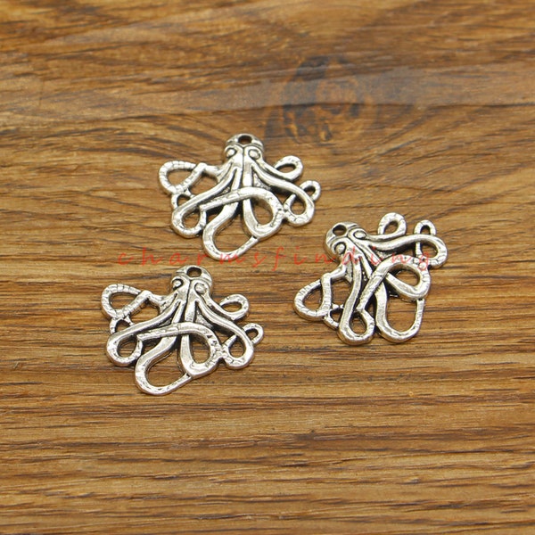 25pcs Sea Ocean Octopus Charm Pendant Diy Supplies Findings Antique Silver Tone 24x20mm cf4911