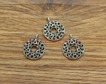 30 Stück Blumen Anhänger Blumen Runde Disc Charms Antik Silber Ton 16x21mm cf4310