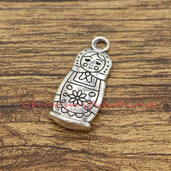 15pcs Russian Doll Charms Matryoshka Charms Antique Silver Tone 12x27mm cf2595