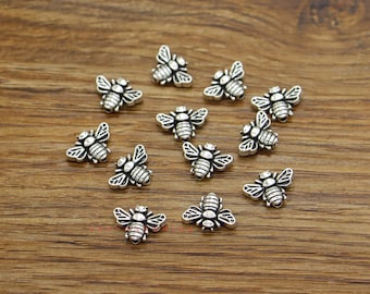 50pcs Bee Wasp insect Beads Spacers Metal Loose Beads Antique Silver Tone 9x13x3mm 1mm Hole Beads cf3954