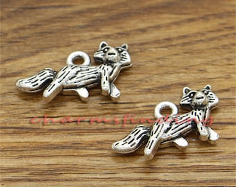 20 pezzi Ciondolo a forma di volpe con ciondolo a forma di animale, tono argento antico, 14 x 24 mm cf1521
