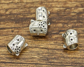 20pcs Kitty Bead For European Style Bracelets or Necklaces Large Hole Beads Antique Silver Tone 10mm 3.5mm hole cf2099