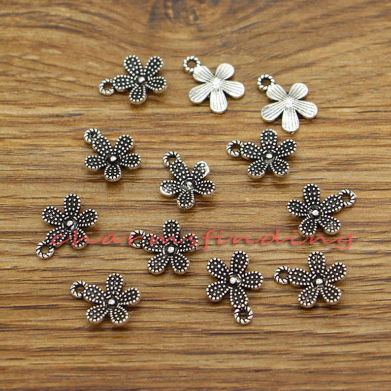 100pcs Daisy Flower Charms Bulk Floral Charms Antique Silver Etsy