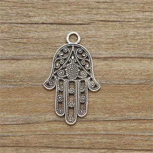 10pcs Hamsa Hand Charms Hand of Fatima Charms 2 Sided Antique Silver Tone 36x27mm cf1133