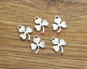 40pcs Clover Charm Good Luck 4 Leaf Clover Bulk Charm Antique Silver Tone 12x17mm cf4337