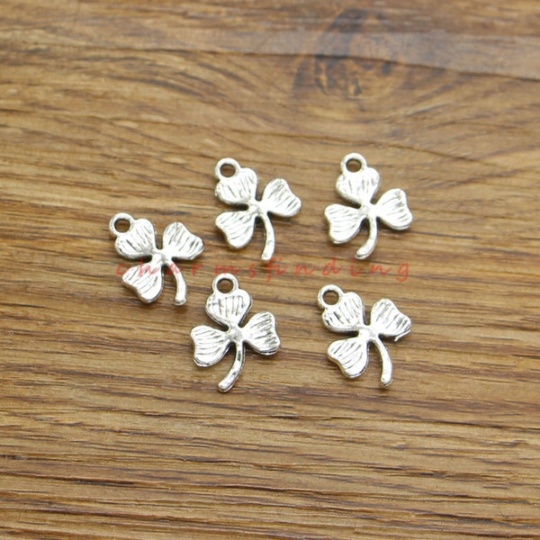 40pcs Clover Charm Good Luck 4 Leaf Clover Bulk Charm Antique Silver Tone 12x17mm cf4337