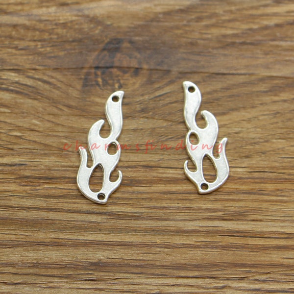 20pcs Flame Connectors Charms Blaze Fire Charm Links 2 Sided Antique Silver Tone 11x30mm cf4602