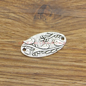 10pcs Bird Sparrow on Branch Charms Sparrow or Swallow Oval Charms Antique Silver Tone 20x37mm cf4644