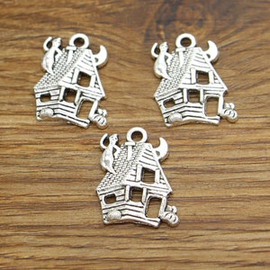 20pcs Haunted House Charm Halloween Charm Antique Silver Tone 19x24mm cf3872