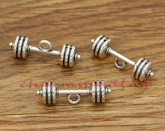 20pcs Barbell Charms 3D WeightLifting Gym Charm Antique Silver Tone 25x8 CF2847
