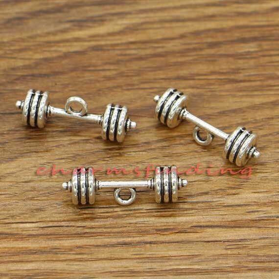 5pcs-silver dumbbel charm,barbell charm,power lifting charm,workout charm