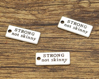 30pcs Strong Not Skinny Charm Fitness Weight Training Charm Antique Silver Tone 22x9mm CF2501