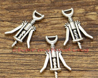 20pcs Wine Charms 2 Sided Cork Screw Opener Charm Antique Silver Tone 17x26mm cf2929